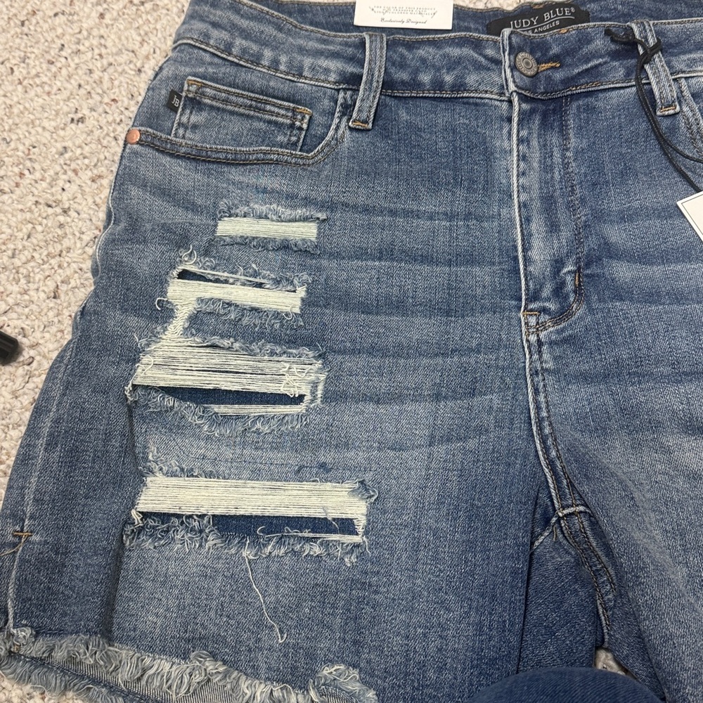 Judy Blue Distressed Blue Jean Shorts - Picture 3 of 6